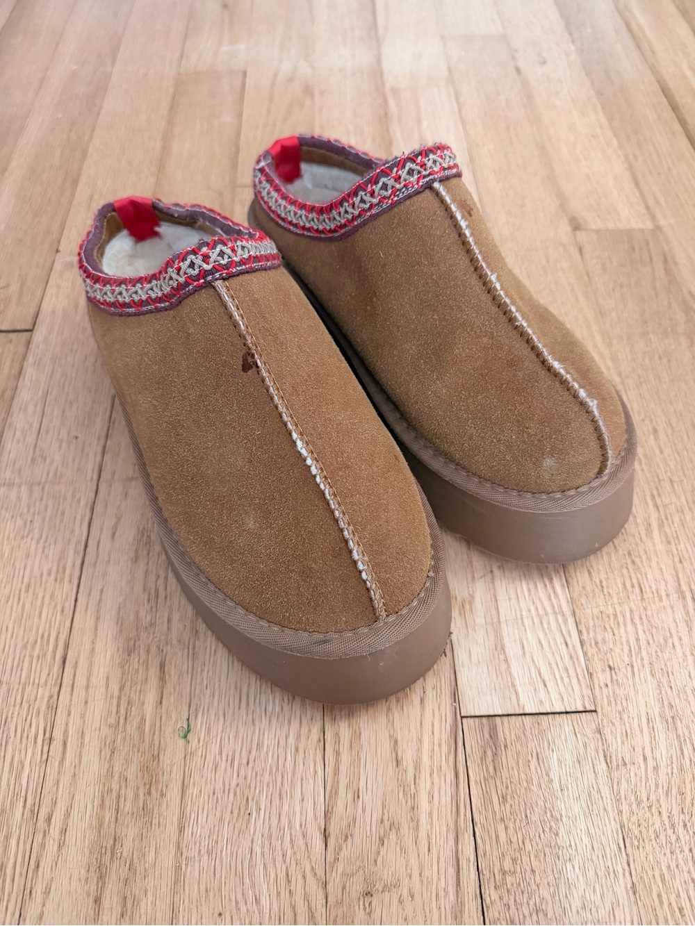 Tan Suede Slip-On Platform Slippers